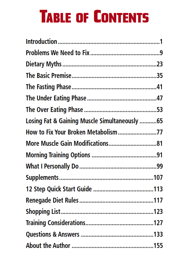 Renegade Diet Table Of Contents